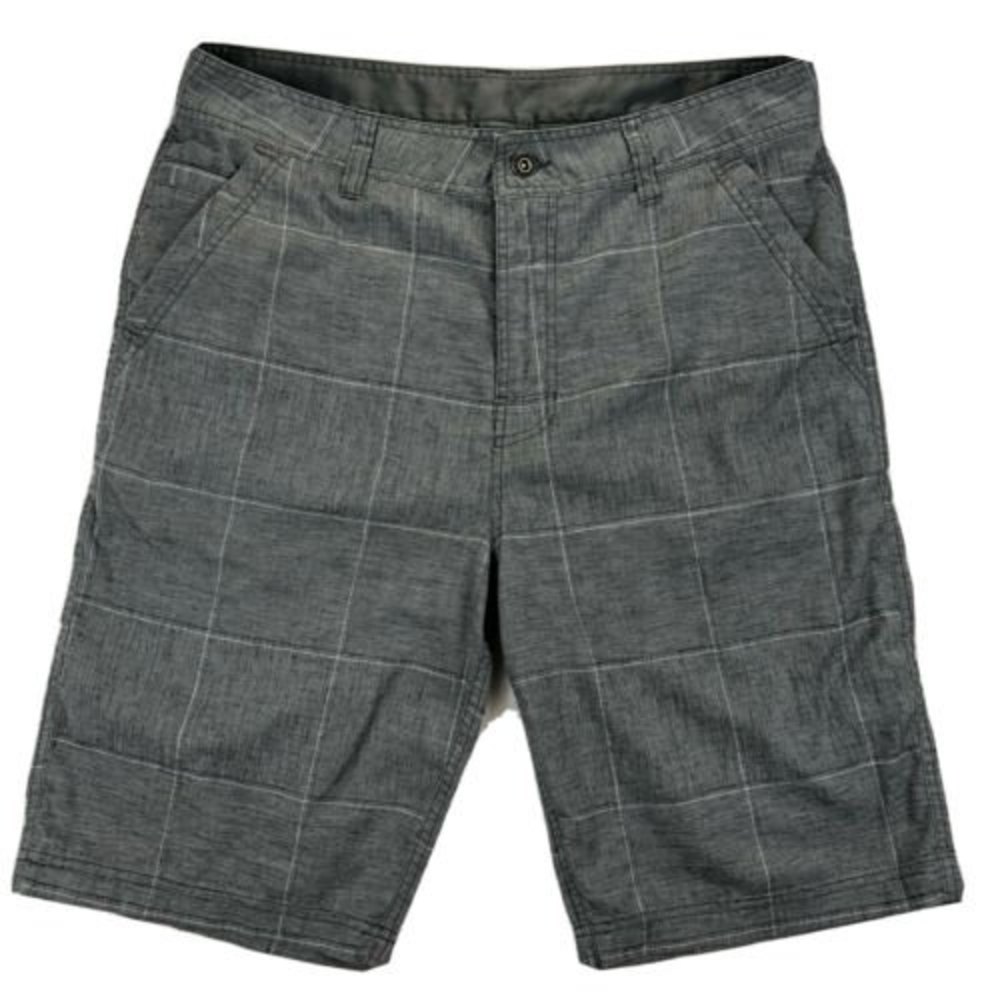 PrAna Breathe Men's Size 34 Gray Plaid Hemp Blend Furrow Chino Shorts Leg Pocket